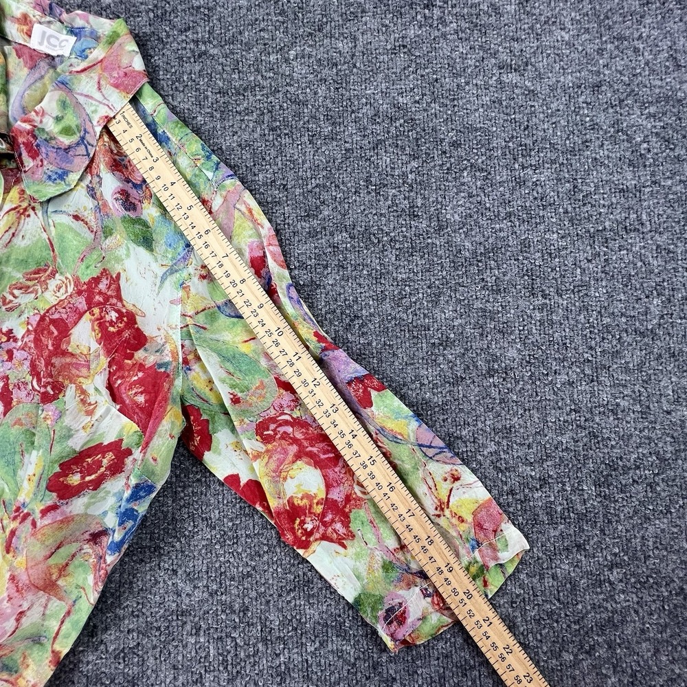 JCC Signature Floral Watercolor Button Up Blouse 3/4 Sleeve Sheer Top - Picture 5 of 6
